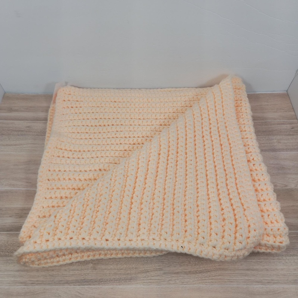 Crochet Small Throw Blanket, Lap Or Crib Blanket, Pale Peach Handmade  43" x 38"